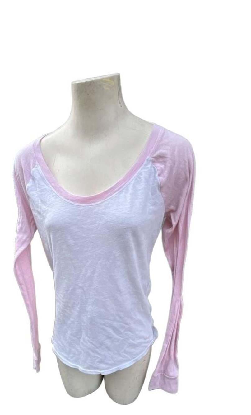 Victoria's Secret PINK Long Sleeve Raglan Tee Size M White Pink